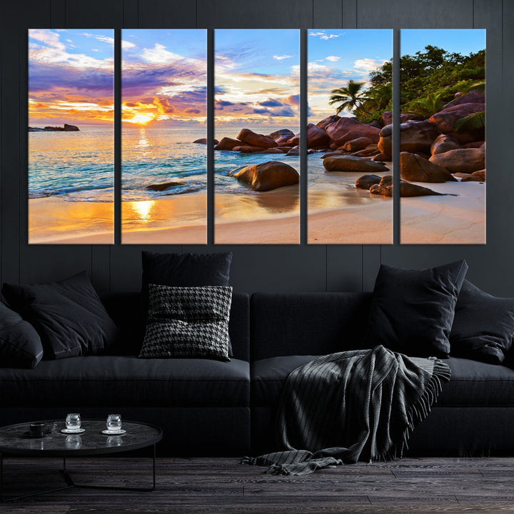 Ocean Beach Canvas Wall Art Beach Canvas, Coastal Sunset Tropical Island Beach Sunset Artwork Print