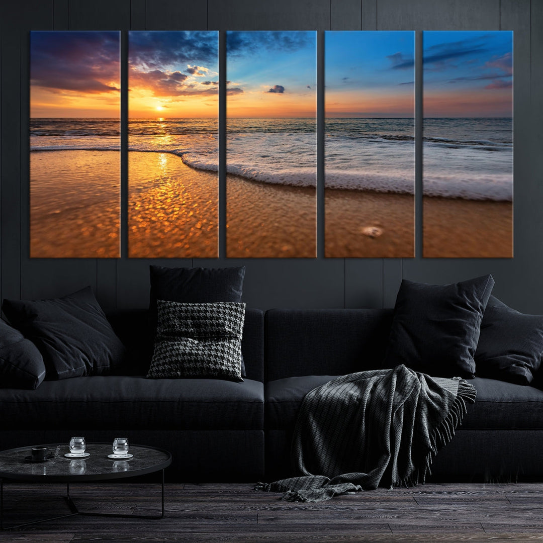 Ocean Beach Canvas Wall Art Beach Canvas, Coastal Sunset Tropical Island Beach Sunset Artwork Print