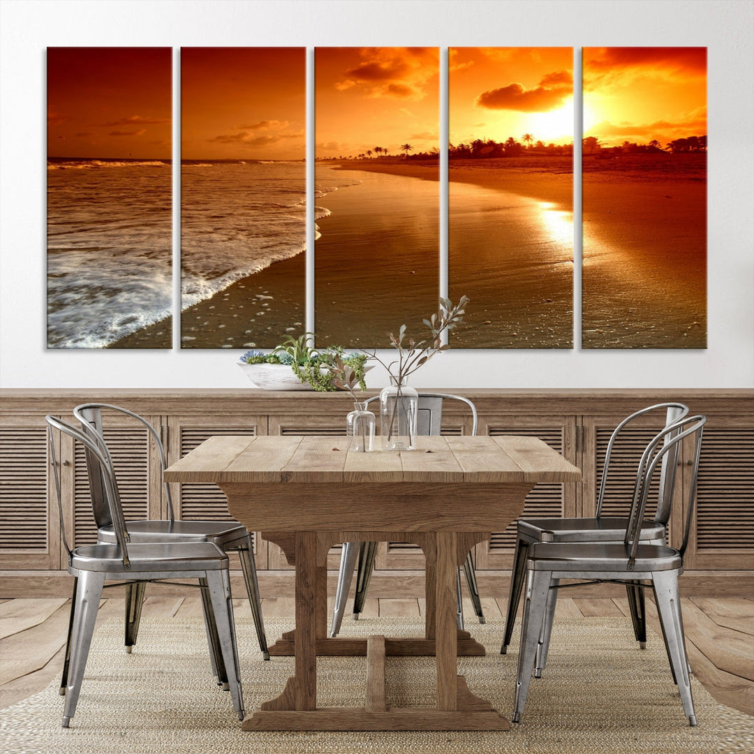 Ocean Beach Canvas Wall Art Beach Canvas, Coastal Sunset Tropical Island Beach Sunset Artwork Print