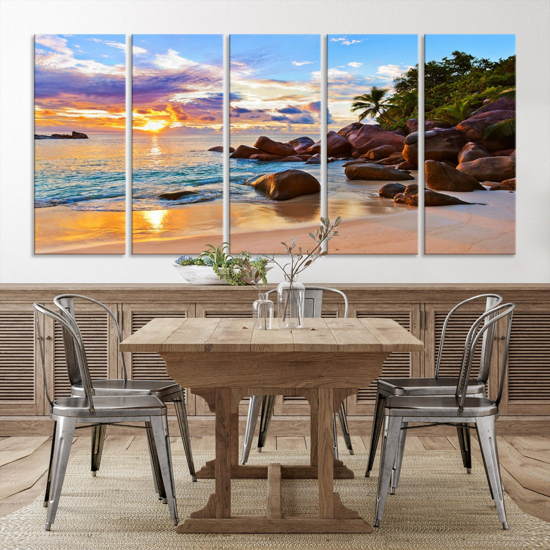 Ocean Beach Canvas Wall Art Beach Canvas, Coastal Sunset Tropical Island Beach Sunset Artwork Print