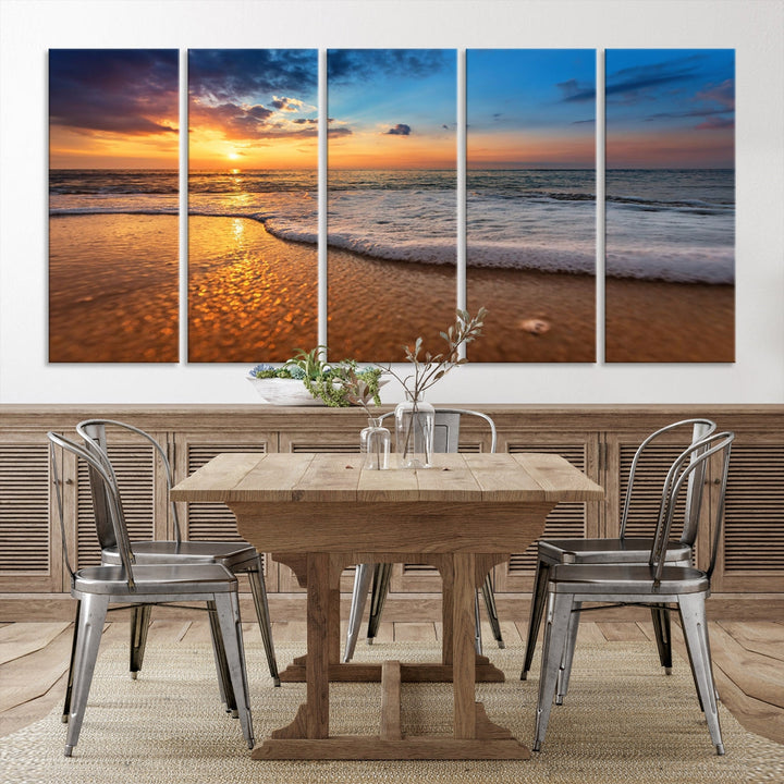 Ocean Beach Canvas Wall Art Beach Canvas, Coastal Sunset Tropical Island Beach Sunset Artwork Print