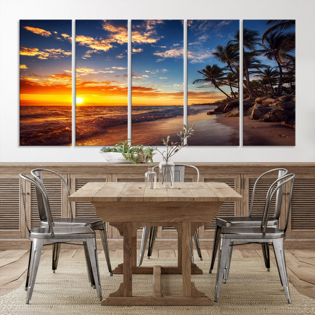 Ocean Beach Canvas Wall Art Beach Canvas, Coastal Sunset Tropical Island Beach Sunset Artwork Print