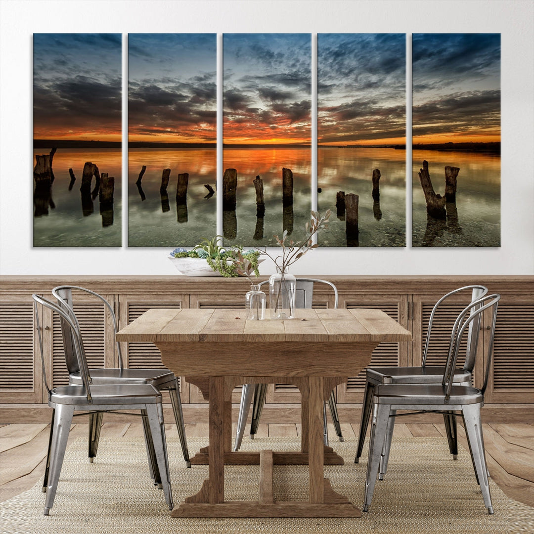 Ocean Beach Canvas Wall Art Beach Canvas, Coastal Sunset Tropical Island Beach Sunset Artwork Print