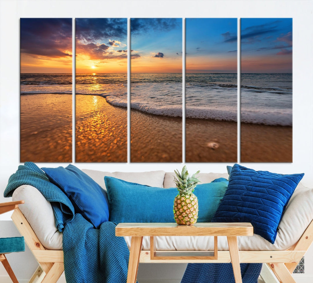 Ocean Beach Canvas Wall Art Beach Canvas, Coastal Sunset Tropical Island Beach Sunset Artwork Print