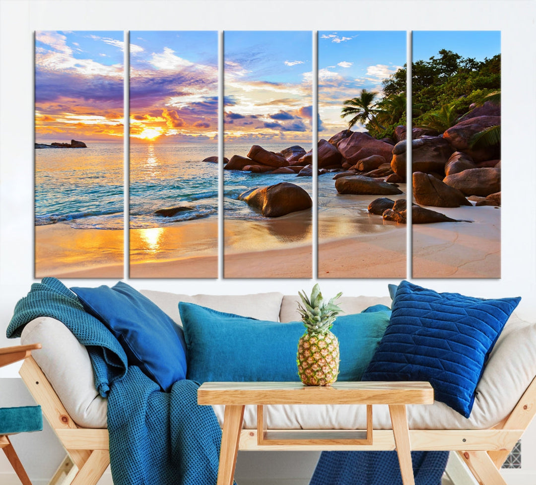 Ocean Beach Canvas Wall Art Beach Canvas, Coastal Sunset Tropical Island Beach Sunset Artwork Print