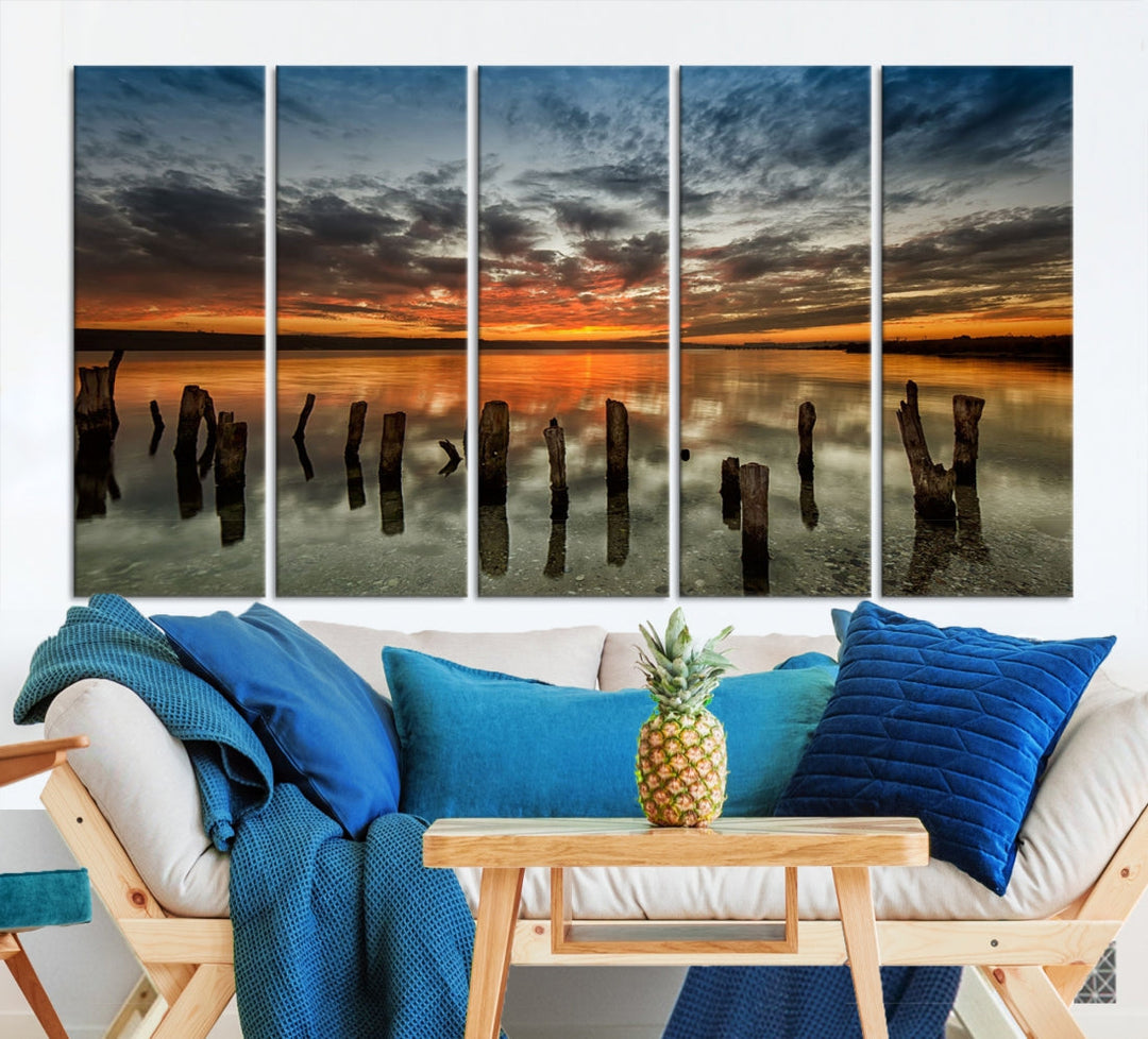 Ocean Beach Canvas Wall Art Beach Canvas, Coastal Sunset Tropical Island Beach Sunset Artwork Print