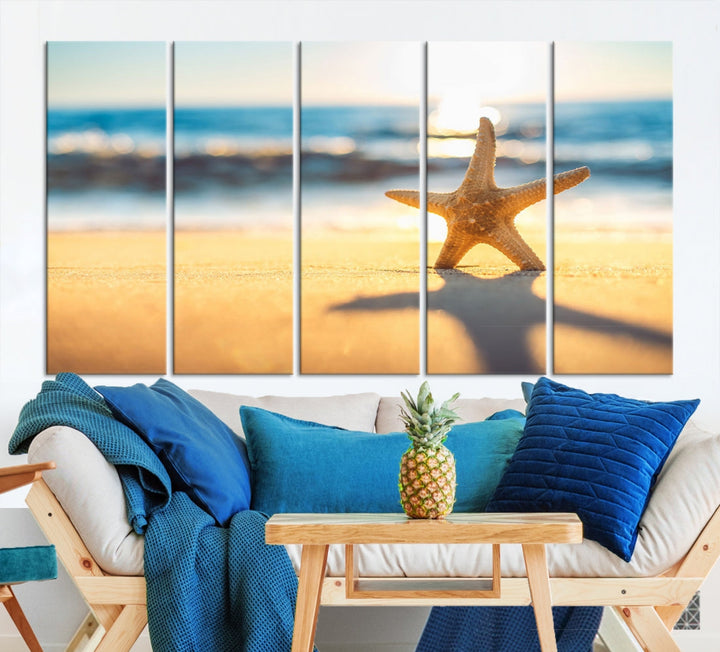 Ocean Beach Canvas Wall Art Beach Canvas, Coastal Sunset Tropical Island Beach Sunset Artwork Print