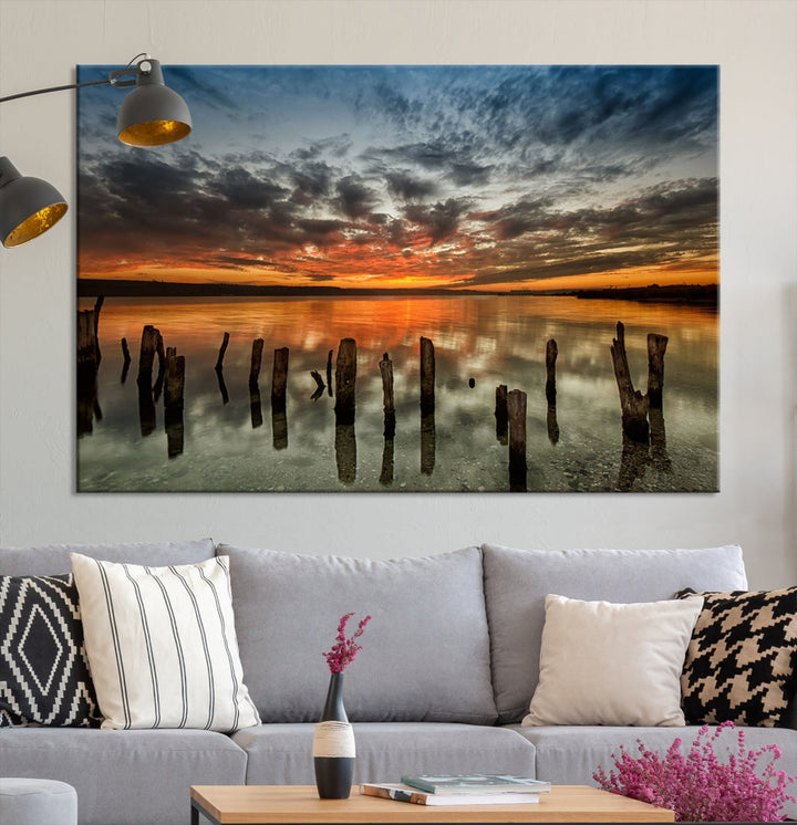 Ocean Beach Canvas Wall Art Beach Canvas, Coastal Sunset Tropical Island Beach Sunset Artwork Print