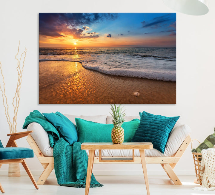 Ocean Beach Canvas Wall Art Beach Canvas, Coastal Sunset Tropical Island Beach Sunset Artwork Print