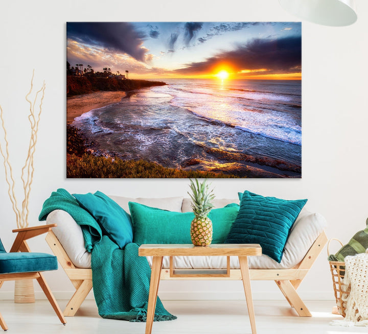 Ocean Beach Canvas Wall Art Beach Canvas, Coastal Sunset Tropical Island Beach Sunset Artwork Print