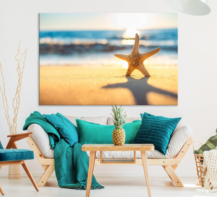 Ocean Beach Canvas Wall Art Beach Canvas, Coastal Sunset Tropical Island Beach Sunset Artwork Print