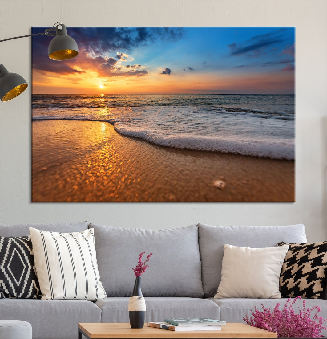 Ocean Beach Canvas Wall Art Beach Canvas, Coastal Sunset Tropical Island Beach Sunset Artwork Print