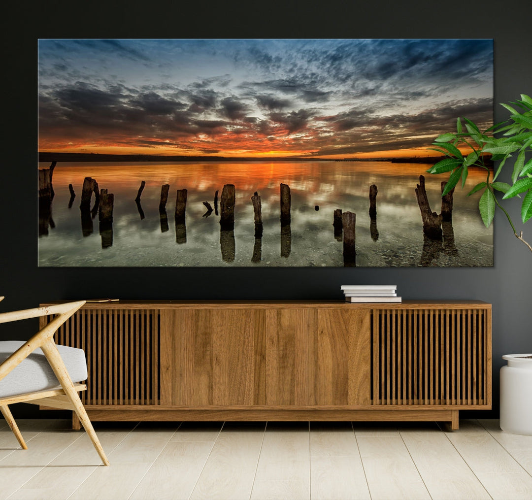 Ocean Beach Canvas Wall Art Beach Canvas, Coastal Sunset Tropical Island Beach Sunset Artwork Print