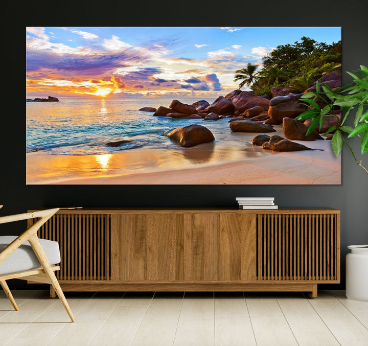 Ocean Beach Canvas Wall Art Beach Canvas, Coastal Sunset Tropical Island Beach Sunset Artwork Print