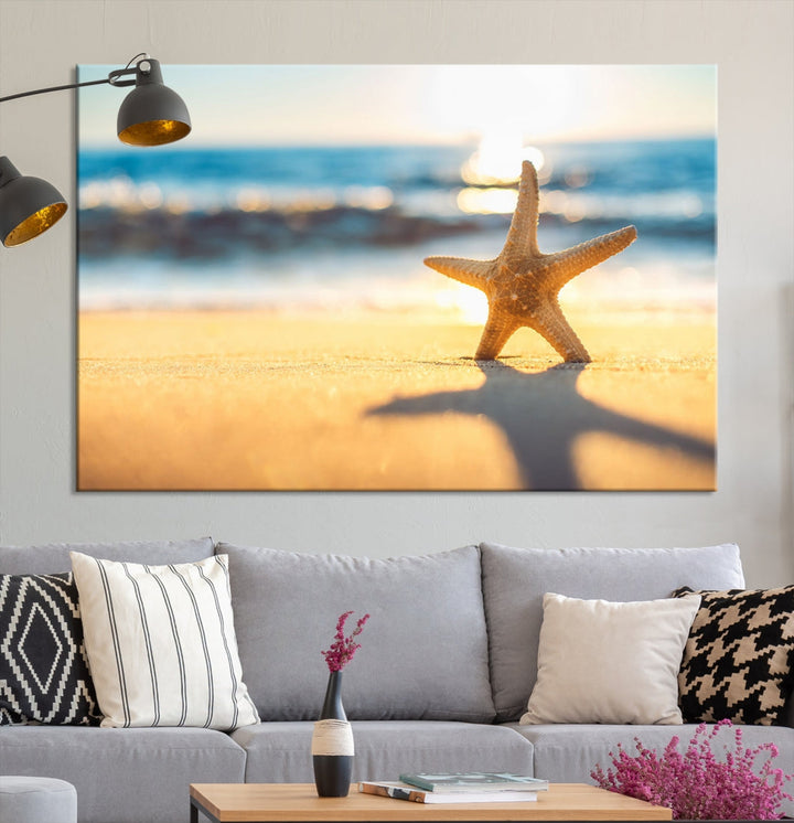 Ocean Beach Canvas Wall Art Beach Canvas, Coastal Sunset Tropical Island Beach Sunset Artwork Print