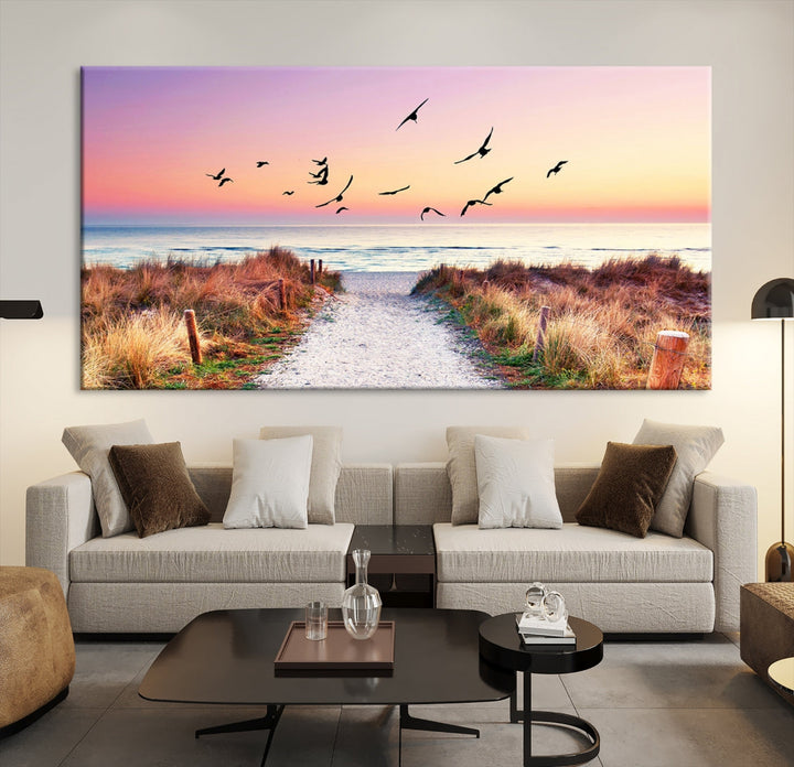 Ocean Beach Canvas Wall Art Beach Canvas Coastal Sunset Tropical Island Beach Sunset Artwork Print