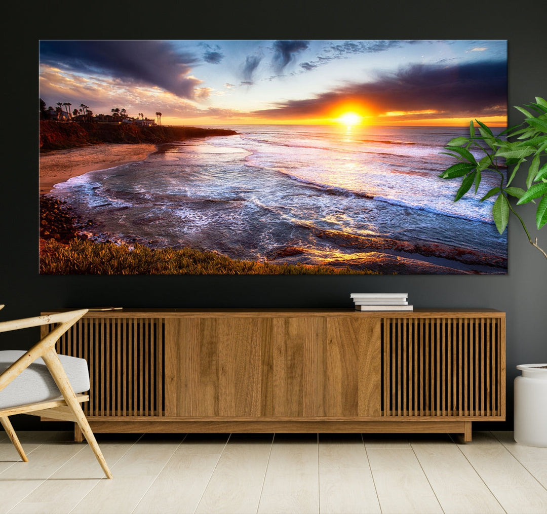 Ocean Beach Canvas Wall Art Beach Canvas, Coastal Sunset Tropical Island Beach Sunset Artwork Print