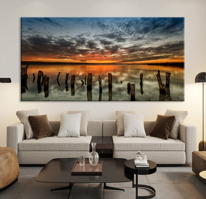 Ocean Beach Canvas Wall Art Beach Canvas, Coastal Sunset Tropical Island Beach Sunset Artwork Print