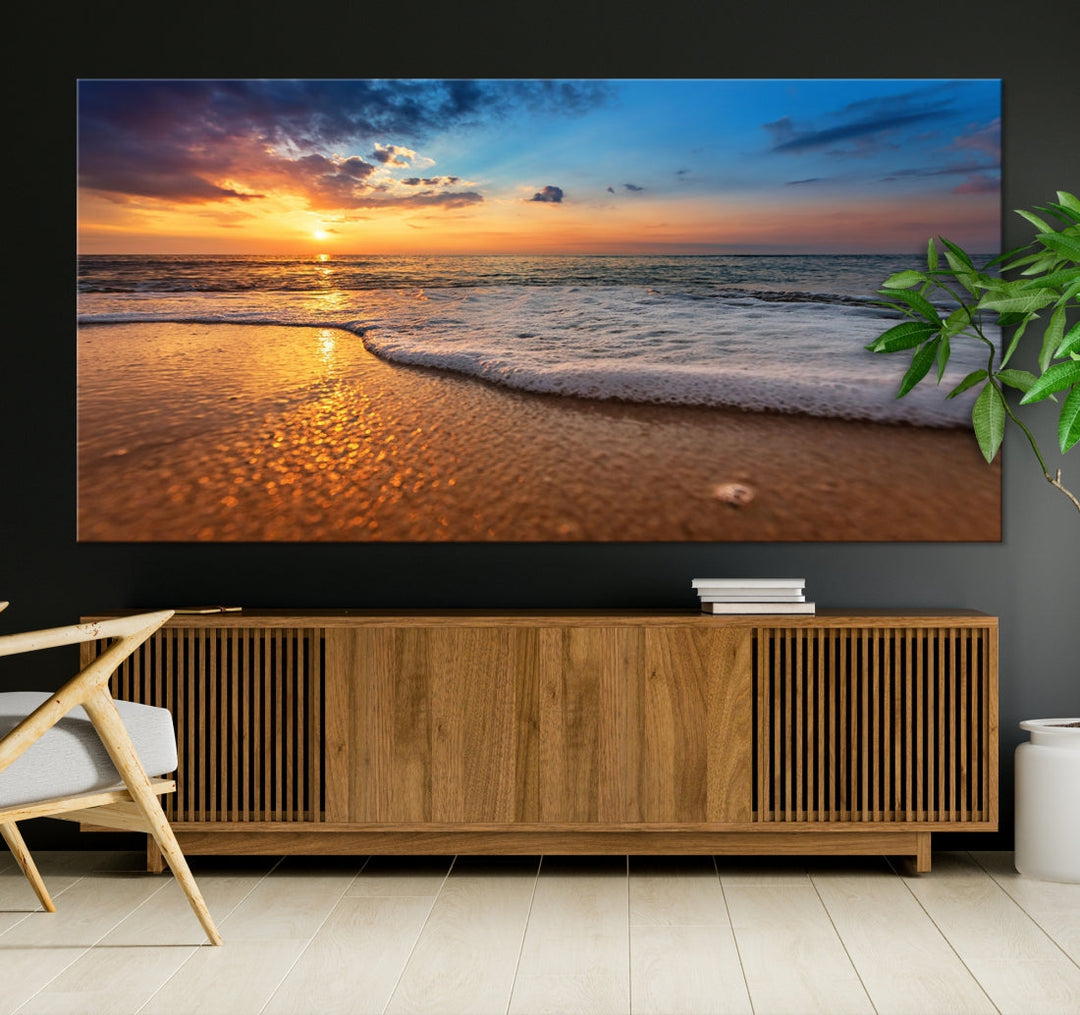 Ocean Beach Canvas Wall Art Beach Canvas, Coastal Sunset Tropical Island Beach Sunset Artwork Print