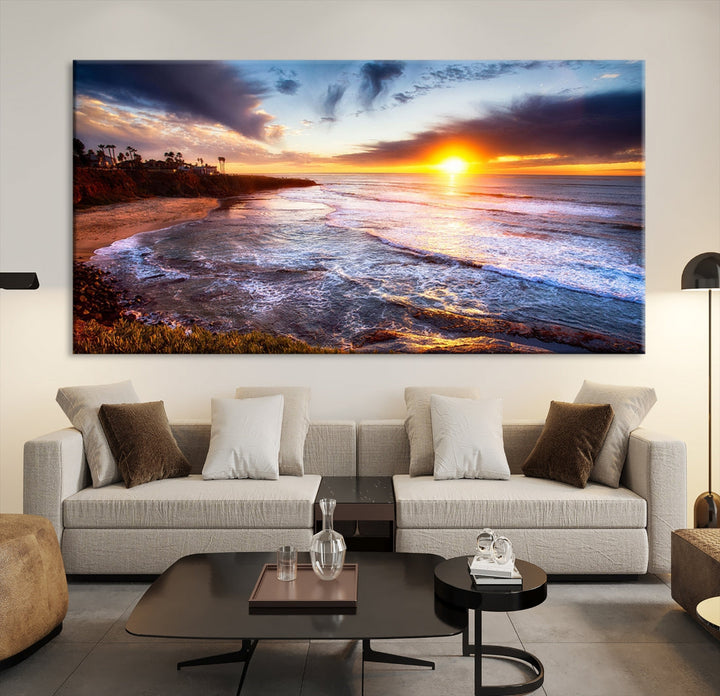 Ocean Beach Canvas Wall Art Beach Canvas, Coastal Sunset Tropical Island Beach Sunset Artwork Print