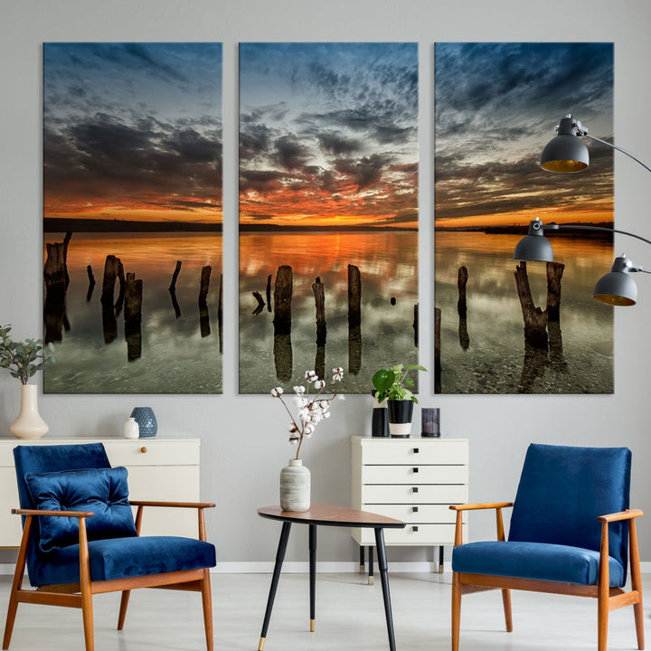 Ocean Beach Canvas Wall Art Beach Canvas, Coastal Sunset Tropical Island Beach Sunset Artwork Print