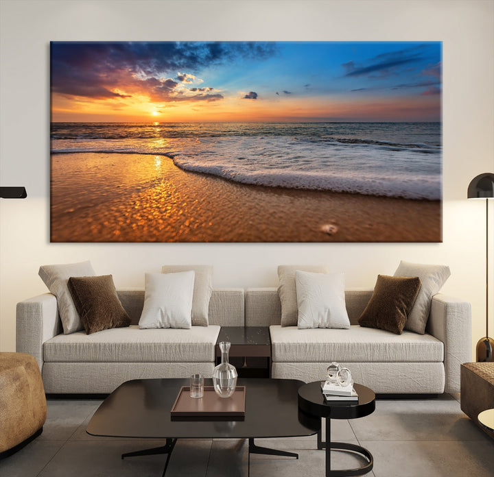 Ocean Beach Canvas Wall Art Beach Canvas, Coastal Sunset Tropical Island Beach Sunset Artwork Print