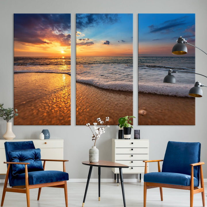 Ocean Beach Canvas Wall Art Beach Canvas, Coastal Sunset Tropical Island Beach Sunset Artwork Print