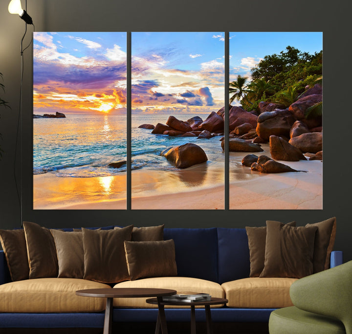 Ocean Beach Canvas Wall Art Beach Canvas, Coastal Sunset Tropical Island Beach Sunset Artwork Print