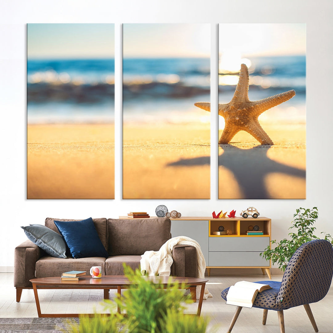 Ocean Beach Canvas Wall Art Beach Canvas, Coastal Sunset Tropical Island Beach Sunset Artwork Print