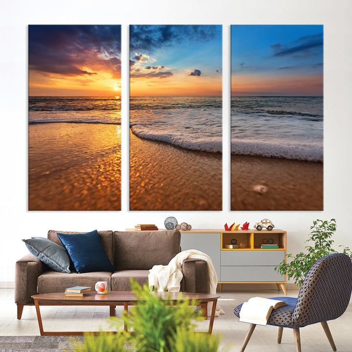 Ocean Beach Canvas Wall Art Beach Canvas, Coastal Sunset Tropical Island Beach Sunset Artwork Print