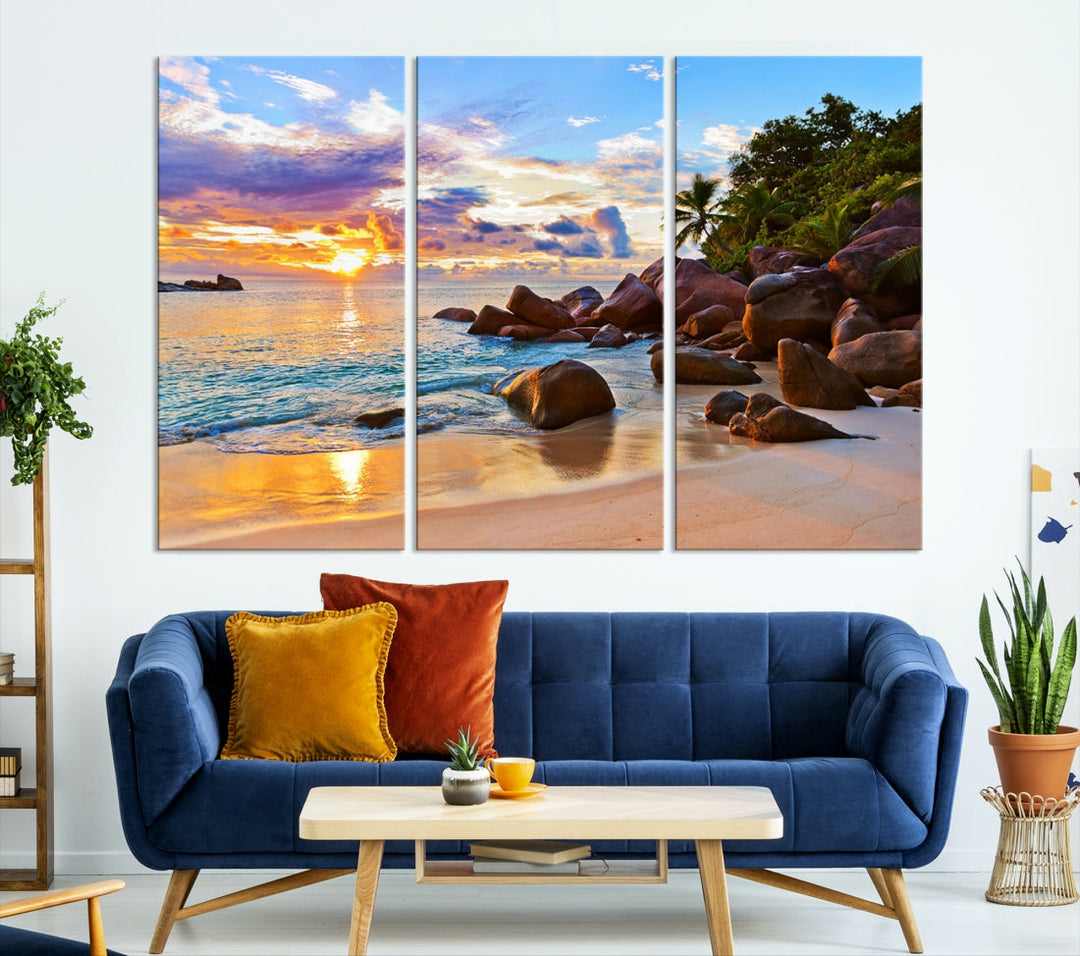 Ocean Beach Canvas Wall Art Beach Canvas, Coastal Sunset Tropical Island Beach Sunset Artwork Print