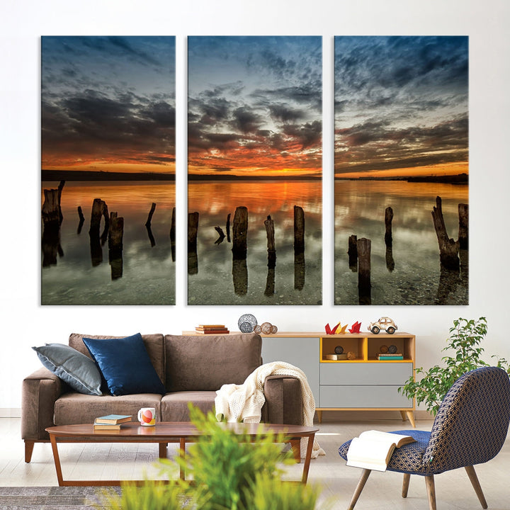 Ocean Beach Canvas Wall Art Beach Canvas, Coastal Sunset Tropical Island Beach Sunset Artwork Print