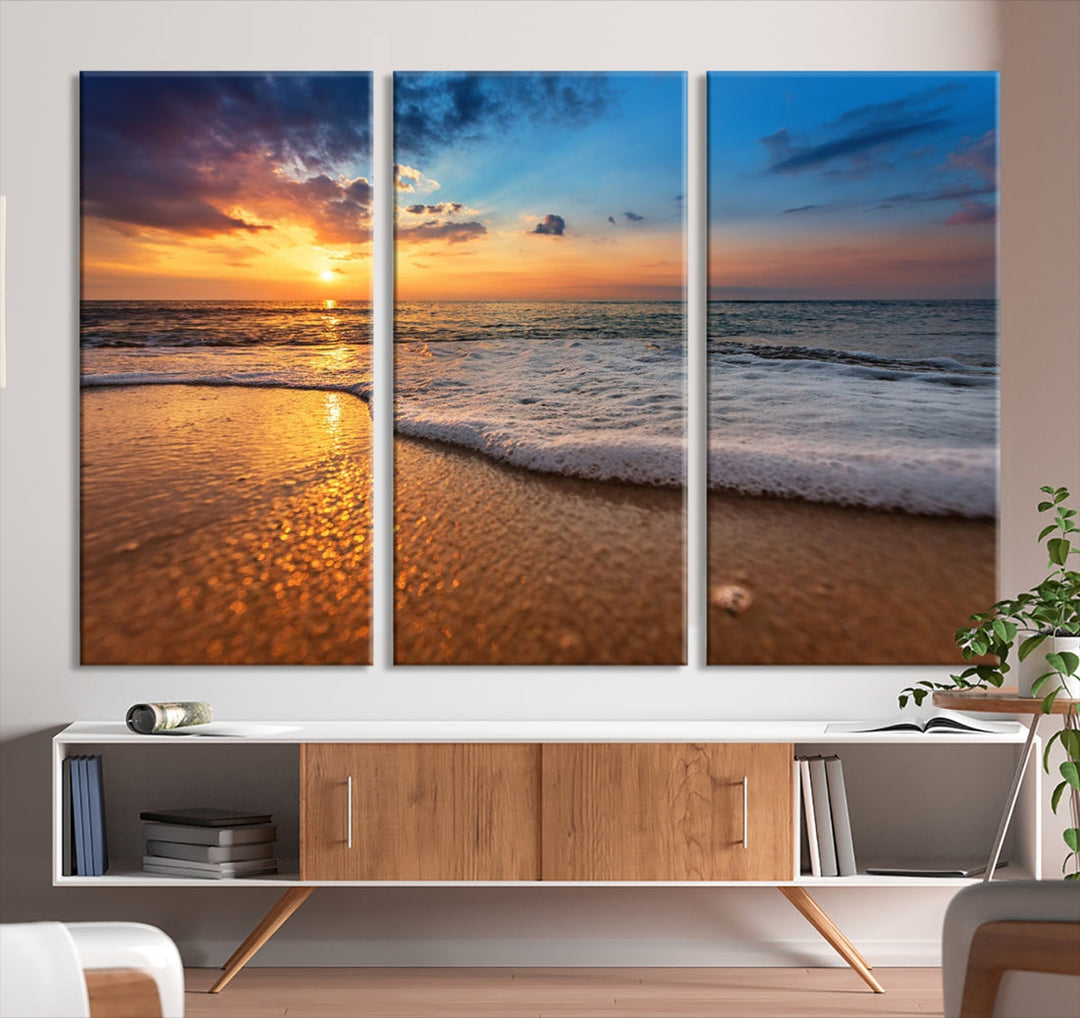 Ocean Beach Canvas Wall Art Beach Canvas, Coastal Sunset Tropical Island Beach Sunset Artwork Print