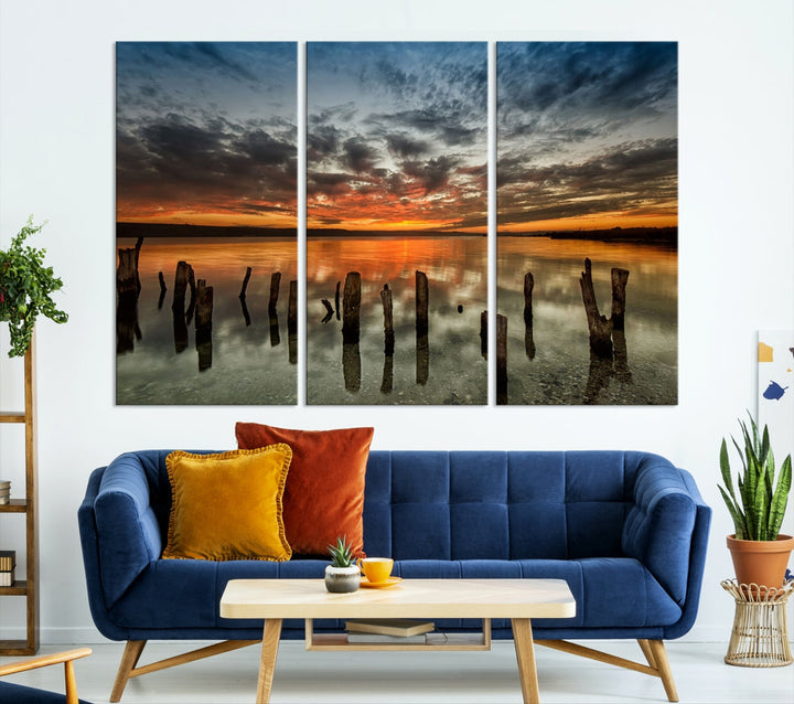 Ocean Beach Canvas Wall Art Beach Canvas, Coastal Sunset Tropical Island Beach Sunset Artwork Print