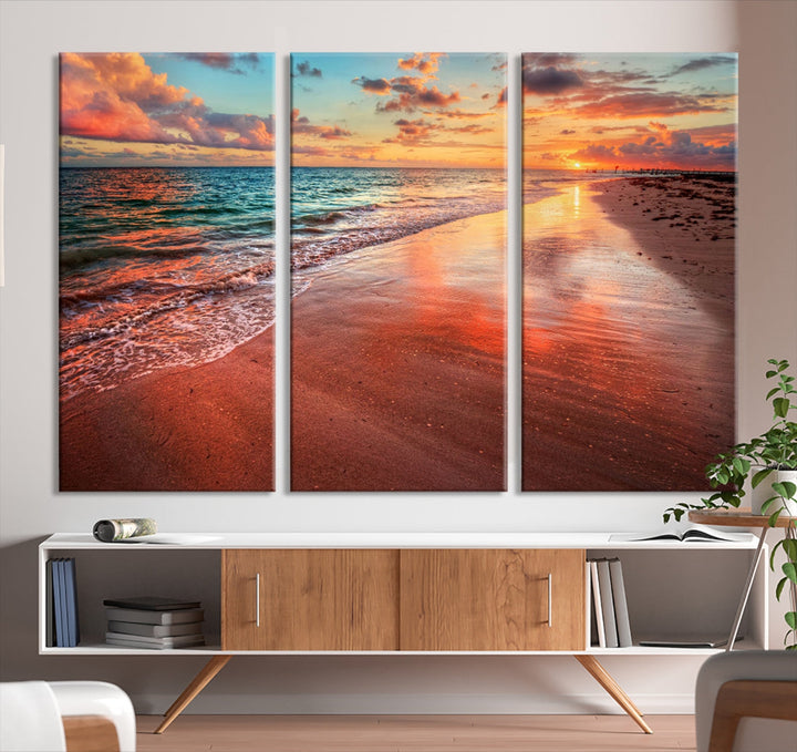 Ocean Beach Canvas Wall Art Beach Canvas, Coastal Sunset Tropical Island Beach Sunset Artwork Print for Living Room Home