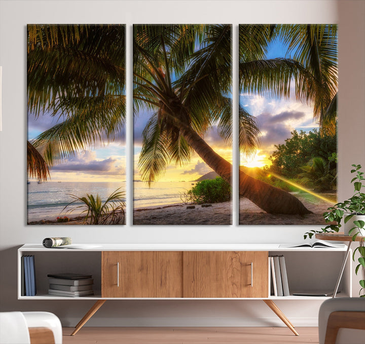 Ocean Beach Canvas Wall Art Beach Canvas, Coastal Sunset Tropical Island Beach Sunset Artwork Print for Living Room Home