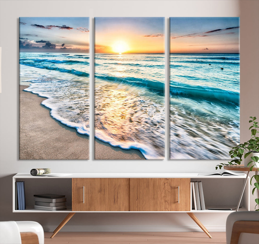 Ocean Beach Canvas Wall Art Beach Canvas, Coastal Sunset Tropical Island Beach Sunset Artwork Print for Living Room Home