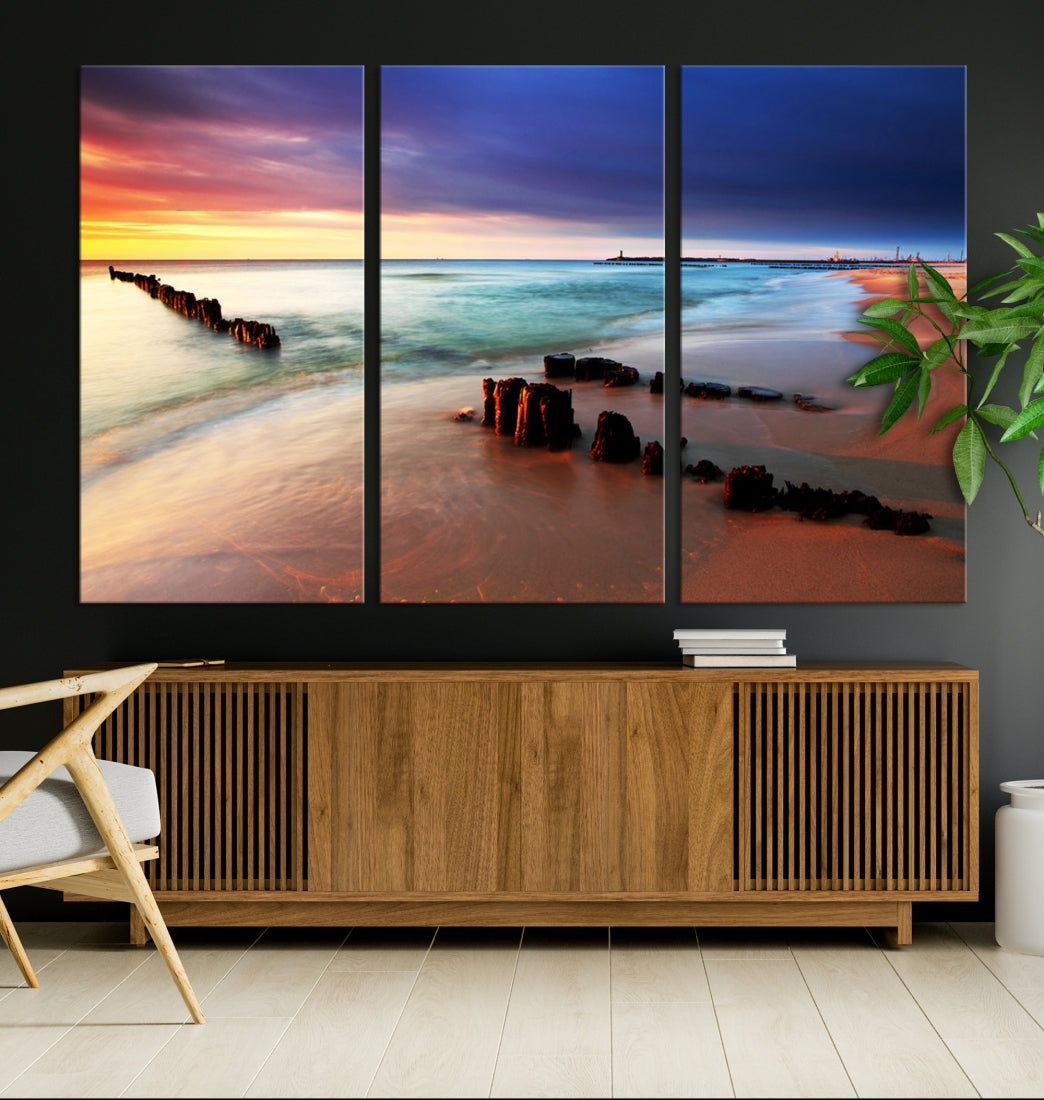 Ocean Beach Canvas Wall Art Beach Canvas, Coastal Sunset Tropical Island Beach Sunset Artwork Print for Living Room Home