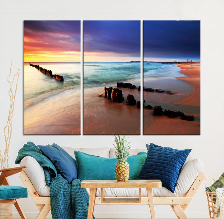 Ocean Beach Canvas Wall Art Beach Canvas, Coastal Sunset Tropical Island Beach Sunset Artwork Print for Living Room Home