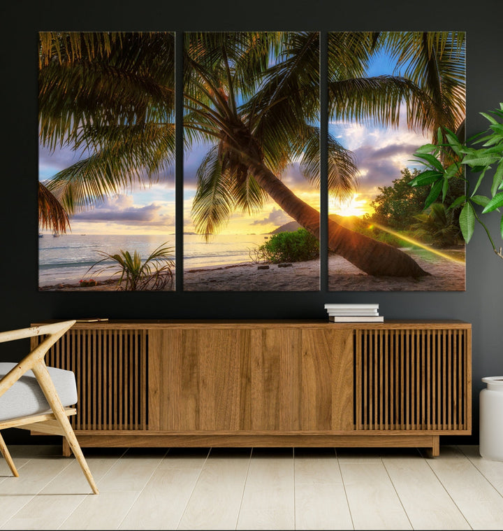 Ocean Beach Canvas Wall Art Beach Canvas, Coastal Sunset Tropical Island Beach Sunset Artwork Print for Living Room Home