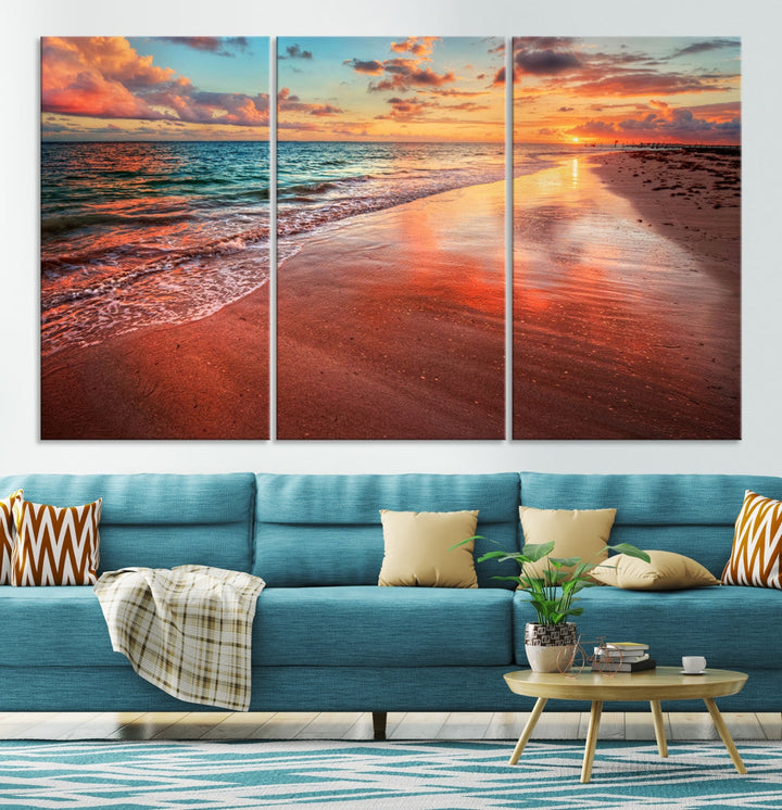 Ocean Beach Canvas Wall Art Beach Canvas, Coastal Sunset Tropical Island Beach Sunset Artwork Print for Living Room Home