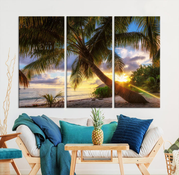 Ocean Beach Canvas Wall Art Beach Canvas, Coastal Sunset Tropical Island Beach Sunset Artwork Print for Living Room Home