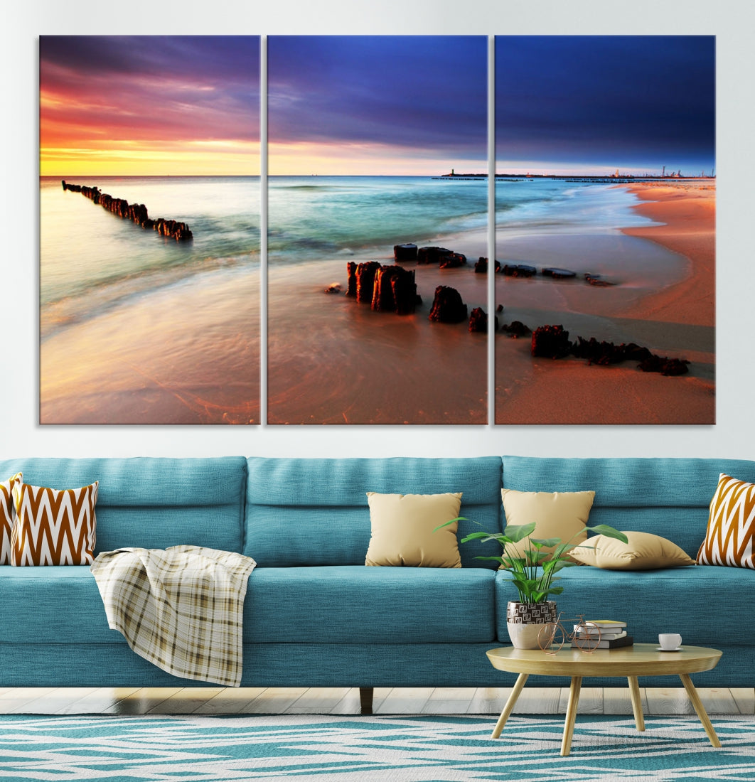 Ocean Beach Canvas Wall Art Beach Canvas, Coastal Sunset Tropical Island Beach Sunset Artwork Print for Living Room Home