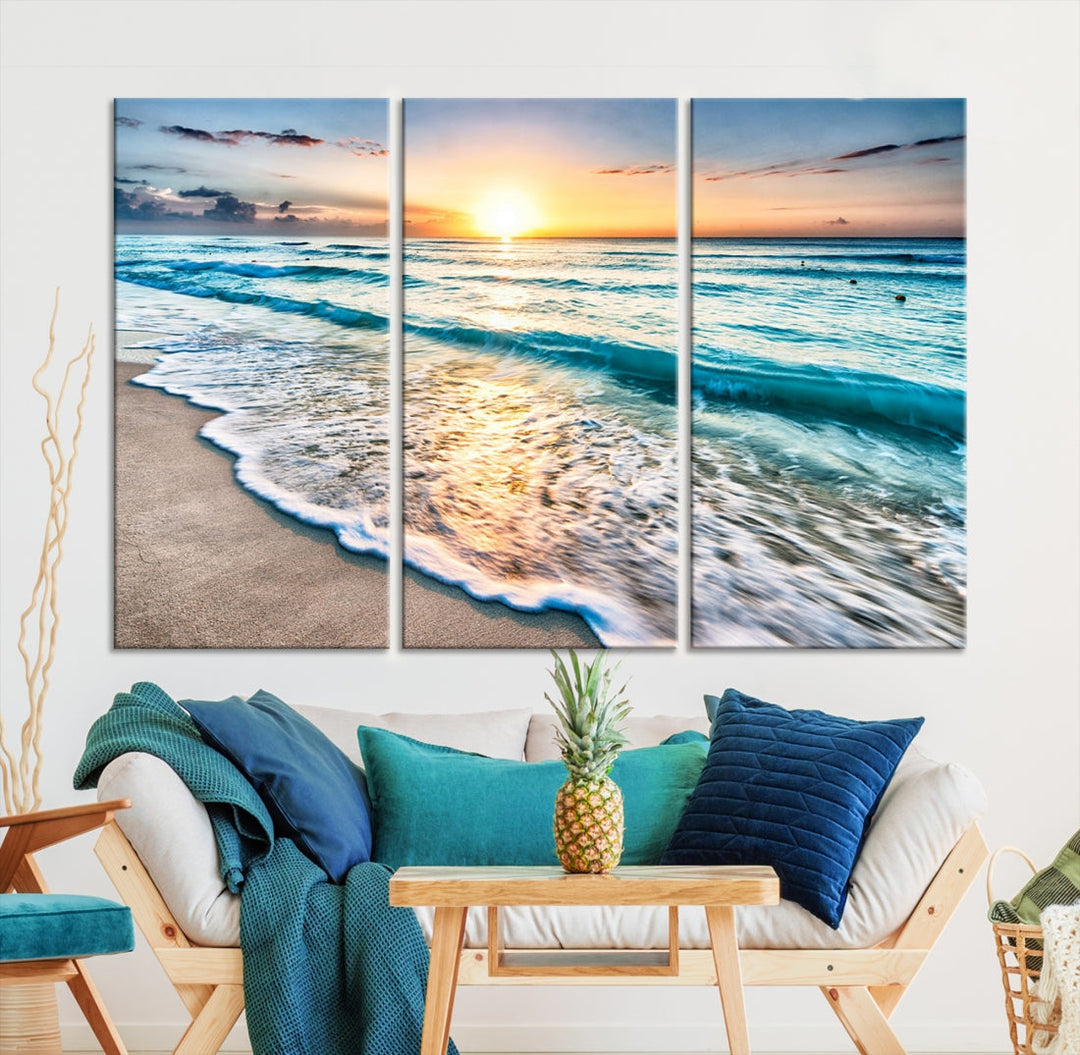 Ocean Beach Canvas Wall Art Beach Canvas, Coastal Sunset Tropical Island Beach Sunset Artwork Print for Living Room Home