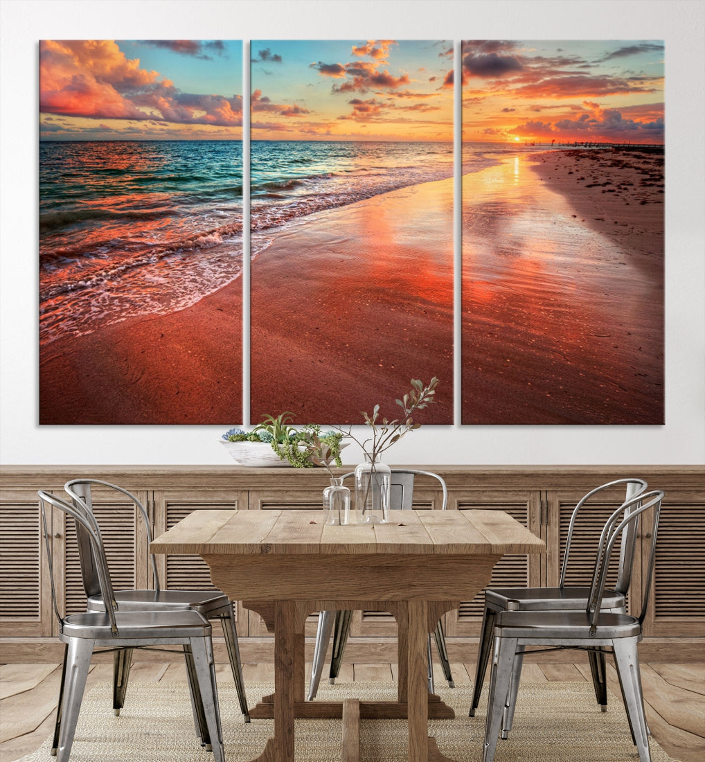 Ocean Beach Canvas Wall Art Beach Canvas, Coastal Sunset Tropical Island Beach Sunset Artwork Print for Living Room Home