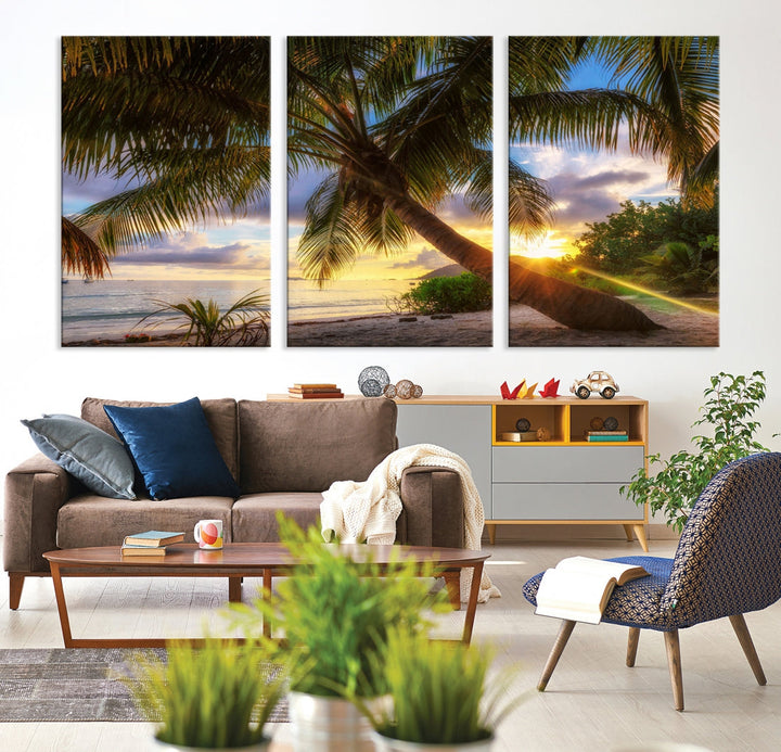 Ocean Beach Canvas Wall Art Beach Canvas, Coastal Sunset Tropical Island Beach Sunset Artwork Print for Living Room Home