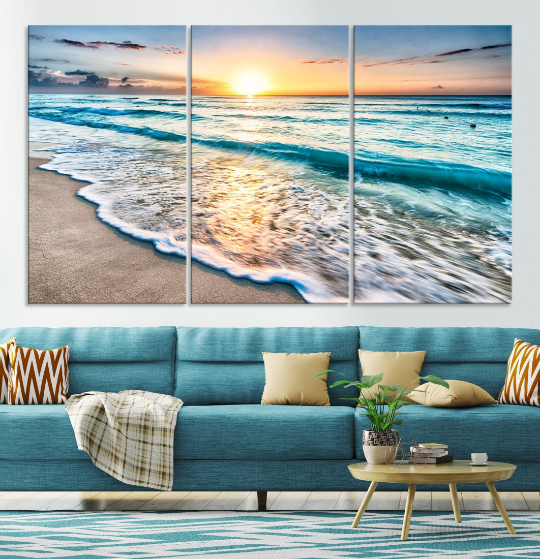 Ocean Beach Canvas Wall Art Beach Canvas, Coastal Sunset Tropical Island Beach Sunset Artwork Print for Living Room Home