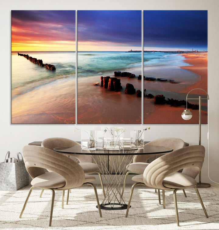 Ocean Beach Canvas Wall Art Beach Canvas, Coastal Sunset Tropical Island Beach Sunset Artwork Print for Living Room Home