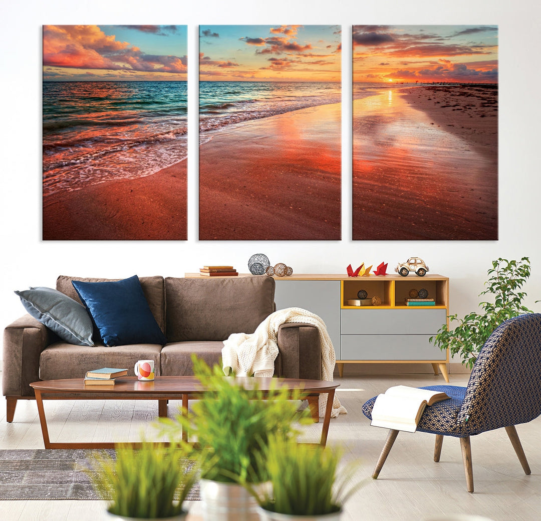 Ocean Beach Canvas Wall Art Beach Canvas, Coastal Sunset Tropical Island Beach Sunset Artwork Print for Living Room Home