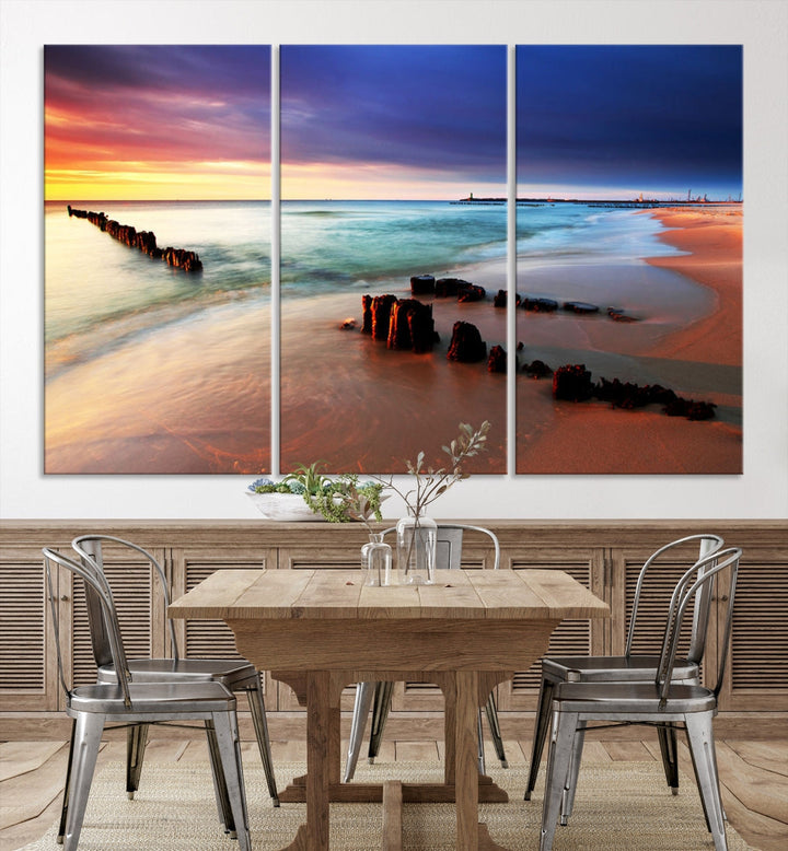 Ocean Beach Canvas Wall Art Beach Canvas, Coastal Sunset Tropical Island Beach Sunset Artwork Print for Living Room Home